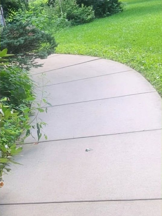 Curved front sidewalk after pressure washing